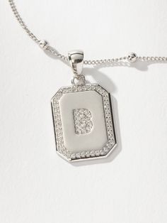 Sur 2.0 Necklace | Sterling Silver B | Product Detail Image | Uncommon James Silver Pendant Initial Necklace With Delicate Chain, Silver Initial Pendant Chain Necklace, Trendy Silver Initial Pendant Necklace, Silver Initial Necklace With Square Pendant For Everyday, Silver Square Pendant Initial Necklace For Everyday, Silver Charm Necklace With Rectangular Pendant And Initials, Everyday Silver Initial Necklace With Square Pendant, Silver Initial Necklace With Rectangular Pendant, Trendy Silver Initial Necklace With Adjustable Chain