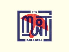 the m & t bar and grill logo is shown in blue, red and white