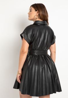 Faux Leather Pleated Skirt, Pleated A Line Skirt, Dress With Pleated Skirt, Pleated Skirt Dress, Leather Pleated Skirt, Faux Leather Dress, Woman Within, Line Skirt, Swimsuits For All