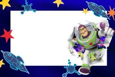 an image of a cartoon character with stars around him and space shuttles in the background