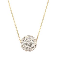 "Get adorable style with this 14k gold necklace. Length: 18 in. Chain type: rope Clasp: spring-ring Base material: 14k gold Plating: 14k gold Finish: polished Packaging: boxed Additional details: nickel free STONE DETAILS Type: crystal Center stone size: 12 mm x 12 mm Color: white Shape: round Gemstones may have been treated to enhance their appearance. Special care may be required. Size: 18"". Gender: female. Age Group: adult." White Crystal Necklace, White Crystals, 14k Gold Necklace, White Crystal, Spring Rings, Gold Plating, Gold Finish, Crystal Necklace, Pendant Jewelry