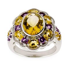 Amethyst Citrine Sterling Silver Ring (Size 6) This simple yet elegant ring features different gemstones such as Amethyst and Citrine. The ring is crafted of 92.5% sterling silver in highly polished and diamond-cut finishes. - Size: 6 - .925 Sterling Silver - Amethyst, Citrine. - Plating: Rhodium - Top Width: 19 mm Silver Pendant Lamp, Amethyst And Citrine, Silver Pendant Lighting, Silver Ring Designs, Online Gift Shop, Online Gift, Jewelry Fashion Trends, Sterling Silver Flowers, Elegant Ring