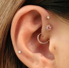 an ear is shown with three different types of piercings