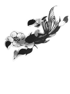 a black and white drawing of flowers on a white background