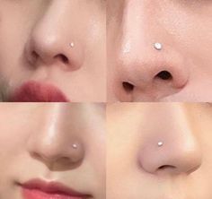 four pictures of different types of nose piercings on women's faces and noses