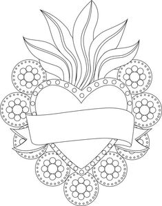 Mexican Coloring Pages, Mexican Heart Art, Mexican Drawings, Mexican Artwork, Coloring Page For Adults, Sacred Hearts, Letter Format