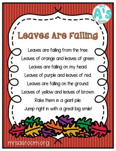 leaves are falling poem for kids to use in the fall and autumn classroom decorating project