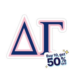 a sticker that says buy 10 get 50 % off with the letter at on it