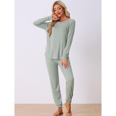 2-piece tracksuit set including a long-sleeve sweatshirt and jogger pants with pockets. The soft knit fabric offers comfort and luxury wear, making it perfect for both casual and loungewear outfits. This tracksuit set for women is fashionable, soft, stretchy, lightweight, breathable, and comfortable to wear at home. It also creates a casual look for outings such as shopping or going to a coffee shop. Additionally, it can be a perfect gift for your mom, wife, daughter, or girlfriend, serving as l Cotton Long Sleeve Sleepwear For Leisure, Cotton Long Sleeve Leisure Sleepwear, Comfortable Long Sleeve Casual Sleepwear, Casual Long Sleeve Comfortable Sleepwear, Cozy Sweats For Leisure, Relaxed Fit Long Sleeve Sleepwear For Leisure, Casual Sleepwear With Soft Texture And Cozy Fit, Casual Cozy Fit Sleepwear With Soft Texture, Casual Cozy Sleepwear With Soft Texture