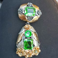 Pre-Owned Rare! Vintage 1940's Hob 1/20 14k Sterling Brooch Pin Signed Jeweled Faceted Gems Green Shows Signs Of Age/Wear Serious Offers Are Welcomed Vintage Green Evening Jewelry, Antique Green Brooch For Evening, Vintage Screw Back Brooches For Formal Occasions, Vintage Formal Brooches With Screw Back, Vintage Jeweled Brooch For Anniversary, Vintage Jeweled Brooches For Anniversary, Vintage Jewel Brooches For Anniversary, Vintage Jewels Brooches For Anniversary, Antique Jeweled Brooches For Formal Occasions