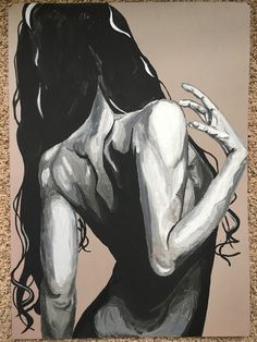 a painting of a woman's back with her hands on her head and the bottom half of her body