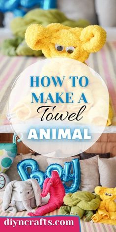 stuffed animals and letters with the words how to make a travel animal on top of them