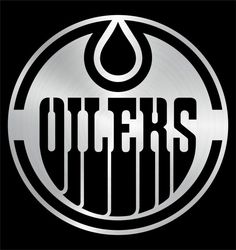 the detroit oilers logo on a black and silver metal circle with water drop in center