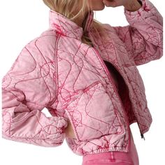 A jacket so versatile you can literally wear it with anything.Slightly cropped with full length zipper, stand collar and raglan seams. 100% Cotton. Model is 5'10' and wearing size small. Machine wash cold on delicate. Long Sleeve Nylon Quilted Jacket With Zipper, Pink Fleece-lined Outerwear For Streetwear, Pink Fleece-lined Outerwear For Spring, Luxury Long-sleeve Quilted Outerwear, Nylon Quilted Jacket With Double-lined Hood, Premium Outlets, Rose Quilt, Women's Jackets, Women's Coats