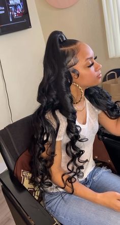 Weave Ponytail Hairstyles, Black Ponytail Hairstyles, Curly Hair Styles Easy, Pretty Braided Hairstyles, Pretty Hair Color, Slick Hairstyles, Hot Hair Styles