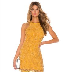 Lovers + Friends Caspian Short Dress Medium Goldenrod Yellow $178 Retail Self: 100% Poly Lining: 97% Poly, 3% Elastane Hand Wash Cold Contrast Blush Lining Bold Allover Lace Fabric With Scalloped Hem, Floral Embroidery, And Fringed Details, 3d Flowers Racerback With Exposed Zipper Closure Style No. Lovf-Wd424 New With Tags, No Flaws. Yellow Mini Dress For Cocktail, Yellow Mini Dress For Cocktail Events, Mustard Sleeveless Mini Dress For Party, Yellow Cocktail Mini Dress, Mustard Mini Dress For Party, Goldenrod Yellow, Friends Dresses, 3d Flowers, Exposed Zipper