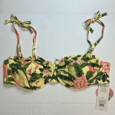 Nwt. Very Pretty And Comfortable! Perfect For Vacay! Yellow Swimwear With Adjustable Straps For Beach Party, Yellow Swimwear With Adjustable Straps For Summer, Yellow Strapless Swimwear For Beach Party, Yellow Swimwear With Adjustable Straps For Spring, Yellow Padded Swimwear For Vacation, Yellow Swimwear With Adjustable Straps For Poolside, Yellow Swimwear With Padded Cups For Vacation, Yellow Strapless Swimwear For Summer, Yellow Underwire Swimwear For Spring