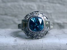 Blue Zircon Ring, Blue Gemstone Rings, Whimsical Jewelry, Baguette Cut Diamond, Zircon Ring, Antique Diamond, Blue Zircon, Baguette Cut, One Ring