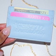 Icy blue card holder debossed with 'Ghetto Fabulous'. ITEM SPECIFICS Material: 100% vegan leather Sizing: 4 in. x 3 in. Blue Card, Travel Jewelry Box, Icy Blue, Travel Jewelry, Everyday Essentials, Matching Sets, Everyday Essentials Products, Final Sale, Vegan Leather