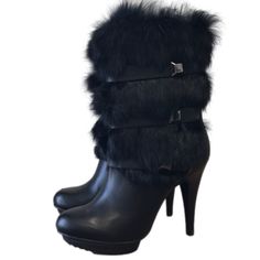 Me Too Shoes Boots, Fur Leather Boots, Fur Platform Boots, Fur Heel Boots, Fur Boots Heels, Shoes Runway, Fur High Heel Boots, Fur Boots Black, Boots With Fur