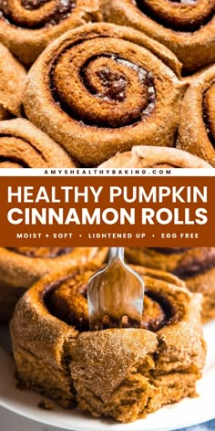 These Healthy Pumpkin Cinnamon Rolls are the BEST! They're a must-try healthy baking idea. With swirls of caramel-like cinnamon sugar, this simple pumpkin recipe for soft whole wheat rolls are an easy healthy breakfast everyone will love. The perfect fall treat! Pumpkin Cinnamon Rolls Homemade, Cinnamon Rolls Homemade Easy, Cinnamon Rolls Healthy, Cinnamon Rolls Pumpkin, Pumpkin Spice Cinnamon Rolls, Low Calorie Pumpkin, Autumn Breakfast, Healthy Munchies