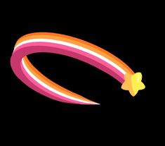 an orange, pink and yellow ribbon with a star on the end is flying through the air