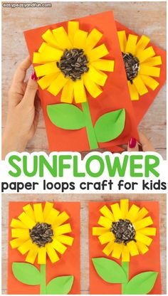 the sunflower paper flowers craft for kids is shown with instructions to make them look like they