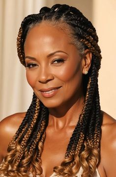 default a stunning middleaged woman with luscious curly braids 1 dd1b729d 7930 4025 8291 8a937d05e186 1 Black Hairstyles Cornrows, Diy Knotless Braids, Braids For Older Black Women Over 50, Cornrows Short, Single Braids Hairstyles, Classic Braids, Hairstyles Cornrows, Crown Braids, Braided Buns