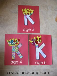 three pictures of letter k with crowns on them