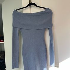 Gorgeous Knit Dress From Klesis. Retails For $65. Never Even Worn To Try On. Selling For $20 + Ship But Open To Offers. Off The Shoulder / Bardot Top. Please Note: The Last Picture Is A Similar Top (Not The Dress) From The Same Brand For Price Reference. Winter Light Blue Stretch Dresses, Light Blue Mini Length Winter Dress, Light Blue Mini Dress For Winter, Chic Blue Long Sleeve Sweater Dress, Blue Fitted Knit Mini Dress, Chic Blue Knit Mini Dress, Blue Bodycon Mini Dress For Winter, Winter Blue Bodycon Mini Dress, Fitted Blue Midi Sweater Dress