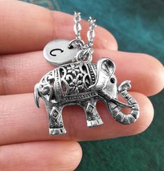 Silver Elephant Necklace, Personalized Elephant Pendant, Customized Necklace, Elephant Jewelry, Mono Personalized Symbolic Silver Charm Necklace, Silver Hand Stamped Necklace For Best Friend, Personalized Engraved Metal Charm Necklace, Personalized Spiritual Silver Charm Necklaces, Silver Stamped Necklace For Best Friend, Silver Stamped Necklaces For Best Friend Gift, Personalized Silver Metal Charm Necklace, Silver Stamped Necklace For Best Friend Gift, Vintage Personalized Silver Charm Necklace