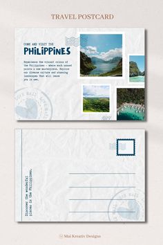 a postcard with an image of the philippines and other countries on it's side