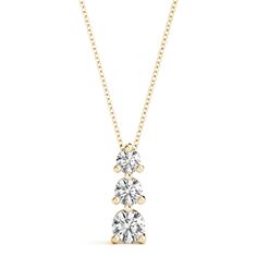 Enhance your style with this stunning pendant necklace, featuring a trio of lab-grown diamonds in graduated sizes that radiate breathtaking sparkle. The 14k gold setting adds a touch of luxurious brilliance. Bridal Pendant, Fine Engagement Rings, Three Stone Diamond, Diamond Gift, Platinum Metal, Diamond Shop, Emerald Jewelry, Fancy Color Diamonds, Three Stone Rings