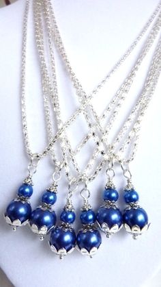 Royal blue necklace Wedding Bridesmaids Necklace sapphire blue  pearls Blue Beaded Necklace With Pearl Drop For Gift, Blue Pearl Necklace For Party, Blue Beaded Pearl Necklace For Wedding, Blue Pearl Necklace With Round Beads For Wedding, Blue Round Beads Pearl Necklace For Wedding, Blue Pearl Drop Necklace With Round Beads, Elegant Blue Beaded Necklace With Pearl Drop, Blue Pearl Necklace For Formal Occasions, Blue Pearl Drop Necklace For Wedding