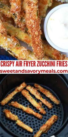 fried crispy air fryer zucchini fries in an air fryer