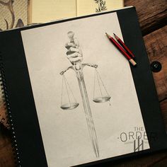 Sword With Justice Scales Drawing Sketch Balance Tattoo, Ancient Tattoo, Scale Drawing, Dagger Tattoo