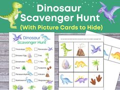 dinosaur scavenger hunt with pictures to hide in the middle and on the bottom