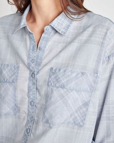 Made from a breezy, lightweight cotton blend, our Macie Plaid Button Down offers a rustic look-- especially when styled with rolled up sleeves and a French tucked hem. Its roomy fit and oversized patch pockets add a borrowed-from-the-boys feel. Cotton blend Collared Chest pockets Button down Plaid Shirt With Buttons, Relaxed Fit, Blue Flannel Button-up Top, Plaid Button-up Top With Welt Pockets, Rolled Up Sleeves, Relaxed Fit Plaid Button-up Blouse, Blue Relaxed Fit Button-up Flannel Shirt, Low Key, Button Downs, Button Up Shirts