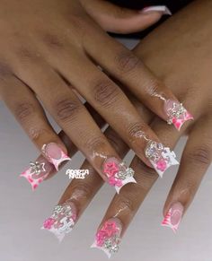 Junk Nails, Acrylic Toe Nails, Acrylic Nail Set, Hard Nails, Diy Acrylic Nails, Nails Design With Rhinestones, Colored Acrylic Nails, Girly Acrylic Nails, Cute Acrylic Nail Designs