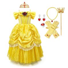 PRICES MAY VARY. ❥❥ Princess Beauty and the beast Belle dress Halloween costume (with accessories and gloves), fancy dress up clothes for little girls carnival cosplay Christmas birthday party ball gown. ❥❥ One-of-A-Kind classic design, princess cosplay fancy party dresses, Inspired by the character from Beauty and the Beast, features with off shoulder, red rose decors the front, ruched neckline, lace bodice, multi-layered puffy skirt with lace in the mid, tulle underneath to add puffiness. ❥❥ D Princess Belle Costume, Beauty And The Beast Birthday, Belle Birthday Party, Princess Fancy Dress, Beauty And The Beast Costume, Belle Princess, Belle Cosplay, Belle Birthday, Beast Costume