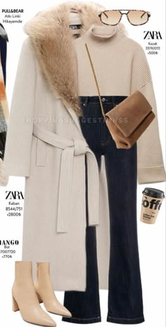 Mango Coats For Women, White Fur Jacket Outfit, How To Have Style, Mode Tips, Mode Abaya, White Coat, Casual Work Outfits, Outfit Combinations