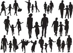 silhouettes of people and children in different poses