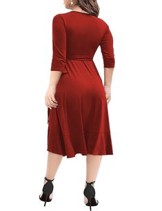 Rust Red V Neck Ruffle Hem Plus Size Dress Red Belted Dress For Fall, Red Belted V-neck Dress, Red Belted Midi Dress, Clothing Plus Size, Neck Ruffle, Dress Plus Size, Plus Size Dress, Ruffle Hem, Plus Size Clothing