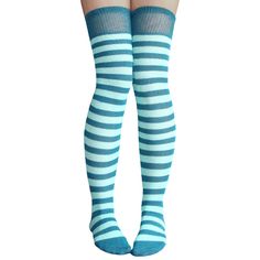 Vibrant Teal Blue Bands And Aqua Blue Accents Are Stacked Together In Solid Horizontal Stripes On This Thigh High Socks. Made In Usa Size: Women's 7-11 Material: 80% Cotton, 20% Nylon & Elastic Length: 32” - 34” Before Stretched Striped Thigh Highs, Socks Thigh High, Striped Thigh High Socks, Striped Tube Socks, Striped Knee High Socks, Orange Socks, Cute Tights, Body Sock, Over Knee Socks