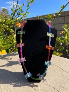 Our Crystal Candy Fun Necklace is all about celebrating!  Celebrate the best you in this 23 and 1/2 half, nickel free, and super unique necklace! Would make a lovely holiday surprise! Crystal Candy, Best Candy, Unique Necklace, Cool Necklaces, Gummy Bears, Beaded Necklaces, Unique Necklaces, How To Make Beads, Chain Styles