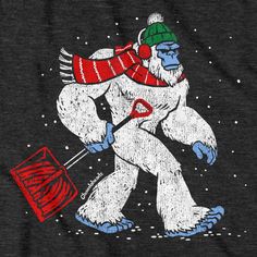 an image of a bigfoot in the snow holding a red net and wearing a green hat