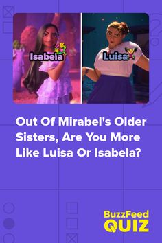 two girls in dresses with the words out of mirabel's older sisters, are you