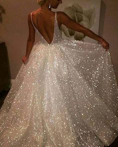 v-neck sparkle wedding dress, sequin bridal dress White Sequined Ball Gown For Wedding, White Sequined Wedding Ball Gown, White Prom Dress Long, Couture Dior, Floor Length Prom Dresses, Dress Backless, Backless Wedding, Custom Size Dresses, Beauty Dress