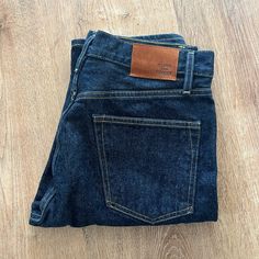 Made From Denim Produced At A Legendary Us Mill. Never Worn, Never Tried On. Would Be New With Tags But Didn’t Come With Any. Classic Jeans With Belt Loops In Recycled Denim, Blue Selvedge Jeans With Straight Hem, Classic Selvedge Jeans For Work, Blue Selvedge Straight Hem Jeans, Classic Blue Rigid Denim Jeans, Dark Wash Mid-rise Selvedge Jeans, Blue Straight Hem Jeans For Work, Selvedge Denim Jeans With Tapered Leg, Selvedge Dark Wash Denim Bottoms