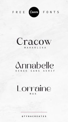 four different types of font and numbers on a white sheet with black lettering that reads, cracow, amabellale, lora, lyraine, free font